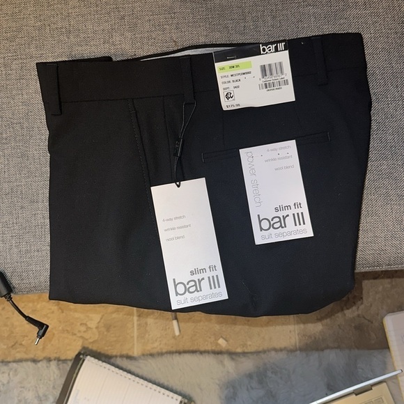 BAR III Skinny Fit Wrinkle-Resistant Wool-Blend Suit Separate Pant NWT - Picture 9 of 10